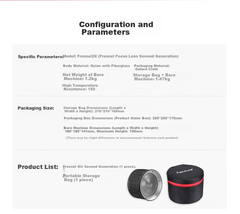 Aputure Fresnel 2x, Fisheye Reflector Zoom Lens, Hot Shoe Mount Photography Fill Light Spotlight High Brightness Live Streaming Hair Highlighting Contour High Transparency 1