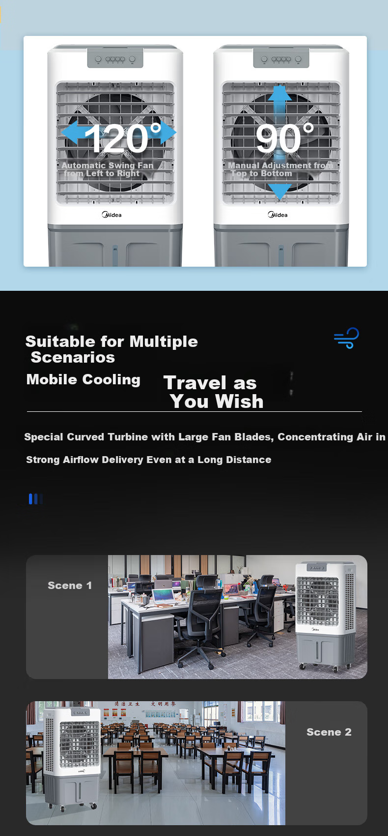Midea Air Cooler, Industrial Cooling Fan, Powerful Cooling Water-Cooled Air Conditioner with Ice Pack, Commercial Cooling Machine for Large Areas, AC320-23A 12