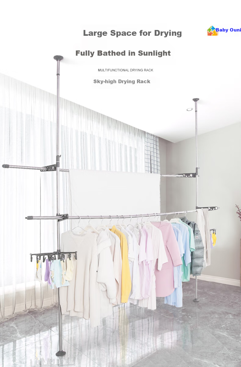 Baoyouni Floor-Standing Clothes Drying Rack, Extendable Stainless Steel Clothes Hanger for Bay Windows And Windowsills 1