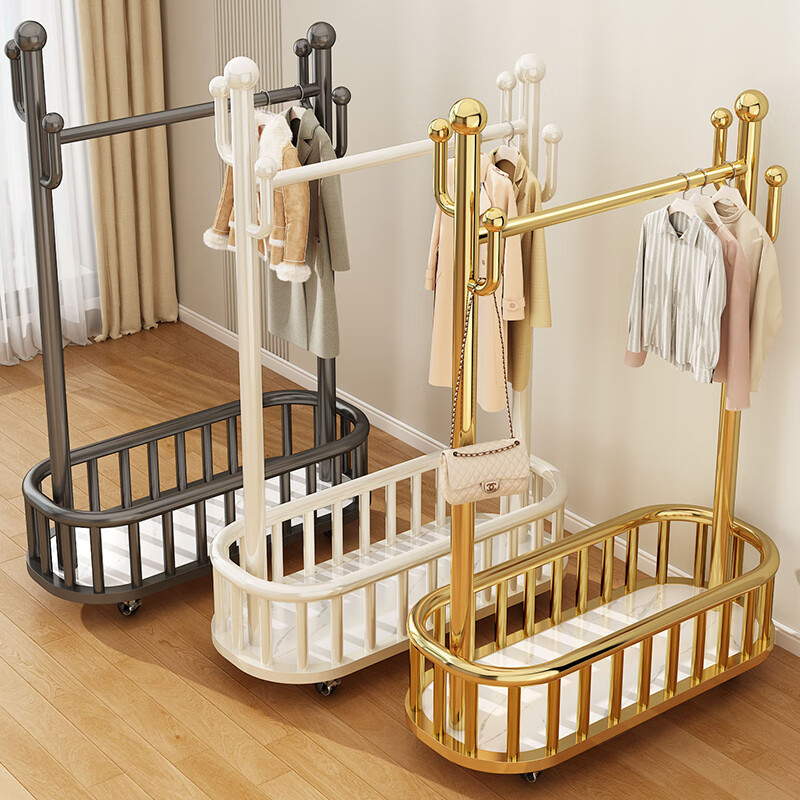 YOUQIN Floor-Standing Coat Rack, Bedroom Clothes Hanger, Home Indoor Drying Rack, Storage Shelf, Movable Clothing Organizer Stand