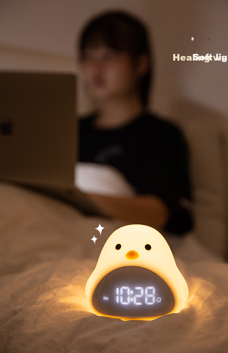 BANDIAN ORIGINATION Time Bird Alarm Clock for Students, Wake-Up Helper, Bedside Night Light, Cute Desktop Silicone Hourglass, Temperature Display, Baby Soft Light Eye Protection Feeding Lamp Gift 12