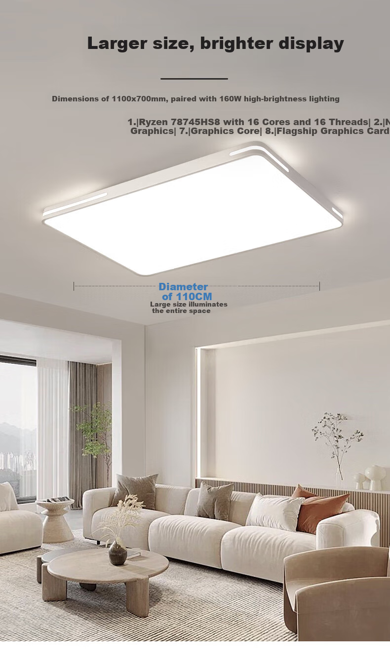 MICOE Full-Spectrum Eye-Protecting LED Ceiling Light, High Color Rendering Living Room Lamp, Modern Minimalist Lighting Fixture, Baiyu Series 8