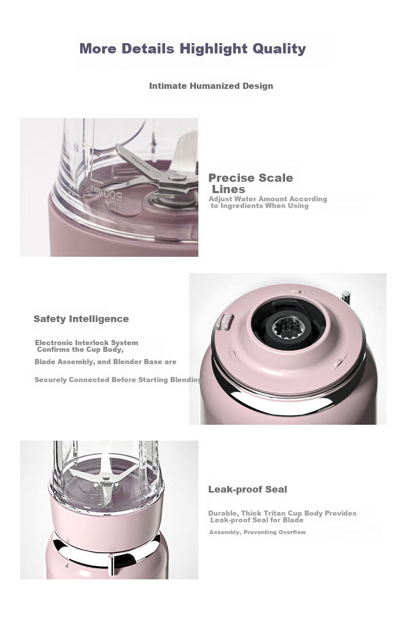 Thimax 15-Second Light Meal Blender, Home Small Mini Portable Fruit And Vegetable Processor, High-Power Fully Automatic Juicer [0.5L + 0.25L Dual Cups] 3466 Pink 8
