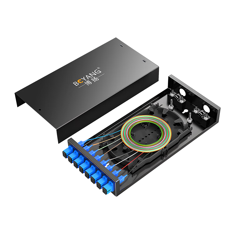 BOYANG BY-8SC 8-Port Desktop Fiber Optic Terminal Box Fully Equipped Single-Mode Pigtail Fiber Cable Fusion Splice Box Telecom-Grade Wall-Mounted Extension Box