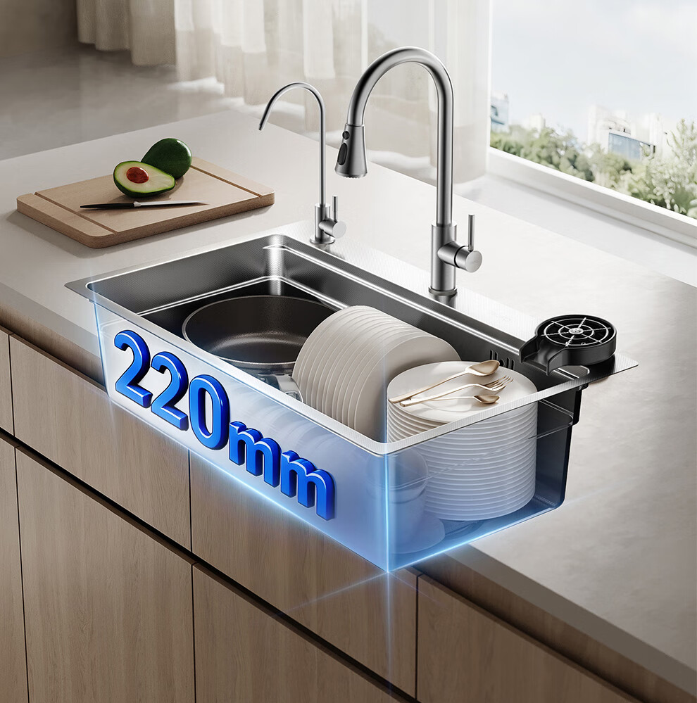 Rifeng 304 Stainless Steel Large Single Bowl Kitchen Sink with Textured Scratch-Resistant Surface and Faucet RF-SD7546209BD Silver 21