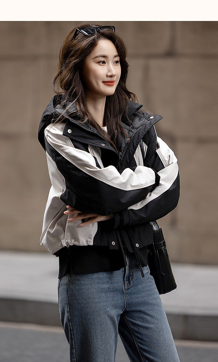 Dme [North European Cotton Triple Protection System] Winter Outdoor Contrasting Color 90% Duck Down Hooded Short down Jacket for Wome 9