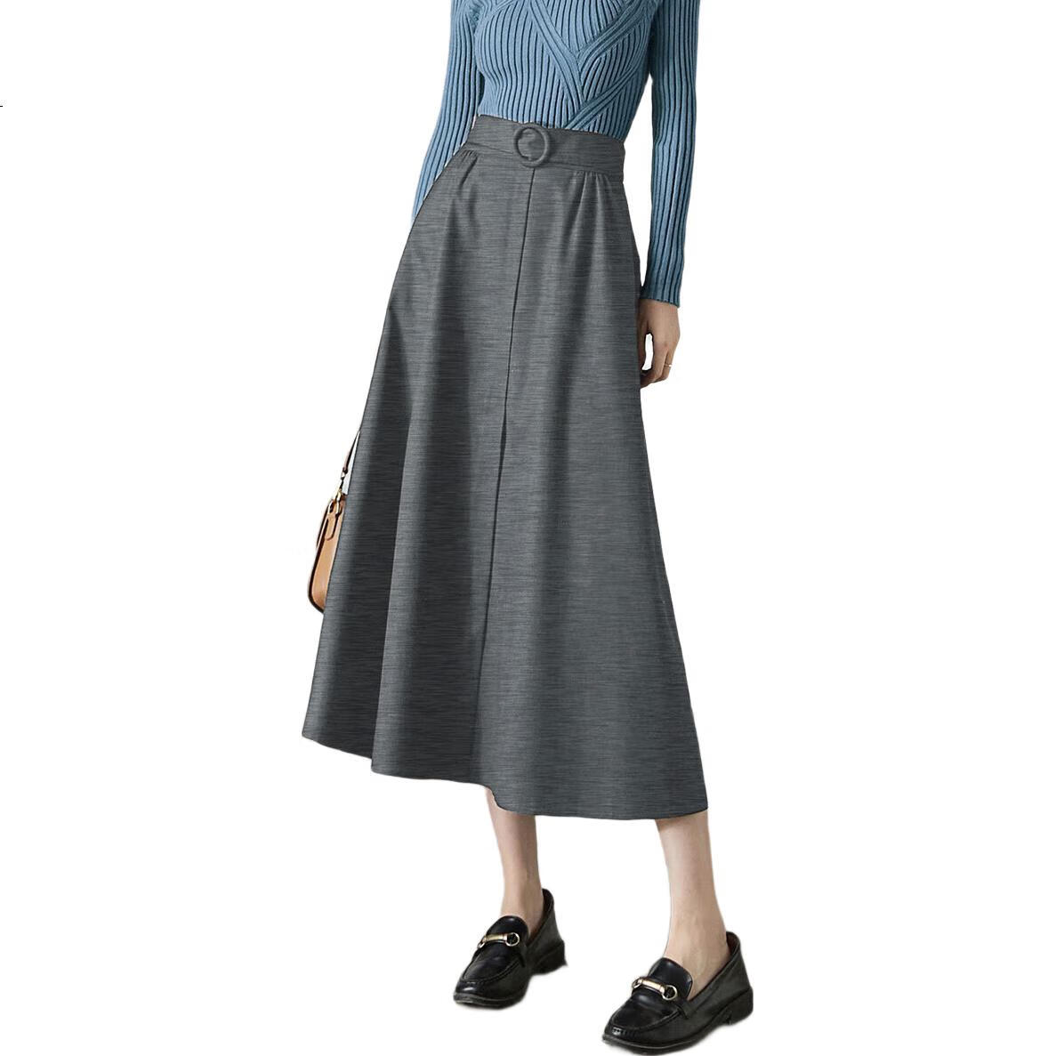 Dme [TR Commuter A-Style Midi Skirt] Spring And Autumn Elastic Waist Band Mid-Length Skirt for Wome