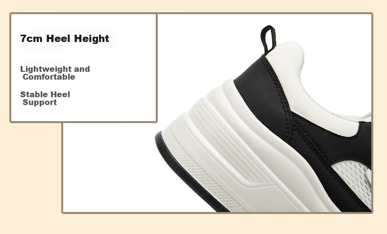 DAPHNE Thick-Soled Women's Sneakers, Breathable Mesh Upper, Height-Increasing Soft Sole, Comfortable Sports Panda Shoes, White Casual Shoes, Beige, Size 36 11