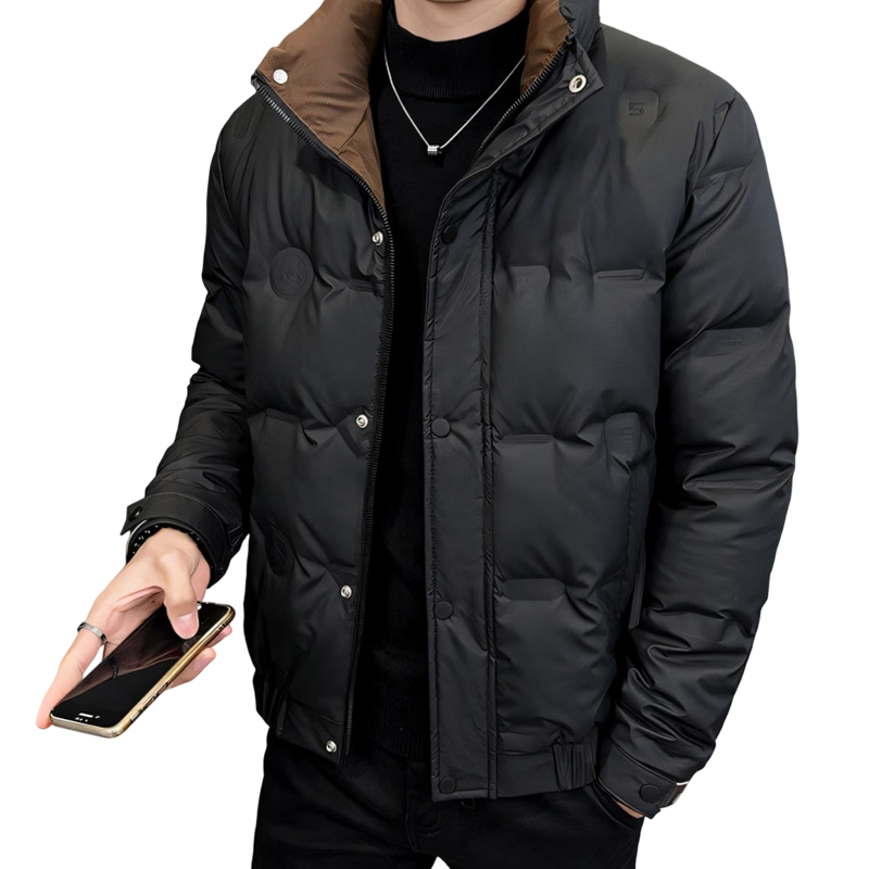 Pierre Cardin Men's Down Jacket Autumn Winter Stand Collar Casual Coat Thickened Warm Windproof Black 2XL