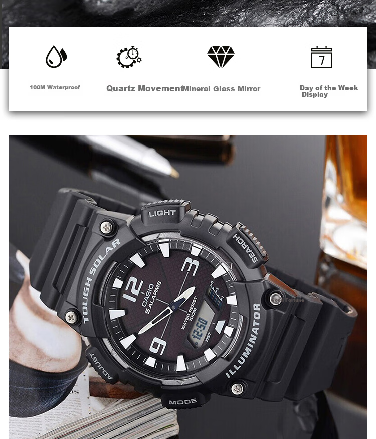 Casio Men's Watch with Solar Power, Water-Resistant, Shockproof, Sports Digital Smart Watch, Japanese/Korean Style, Gift for Boyfriend, AQ-S810WC 1