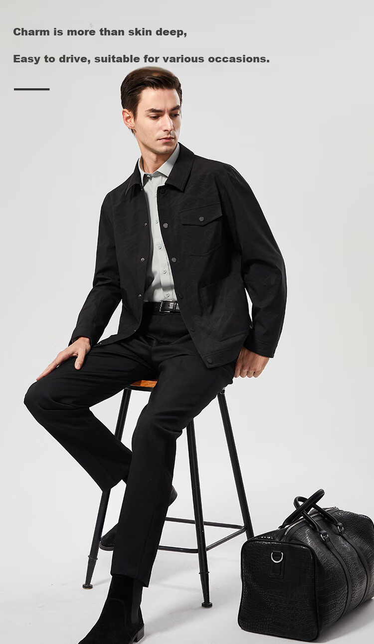 FIRS Printed Jacket for Men, Spring And Autumn Fashion Business Casual Commute Work Dark Button Cardigan Lapel Men's Short Coat 3