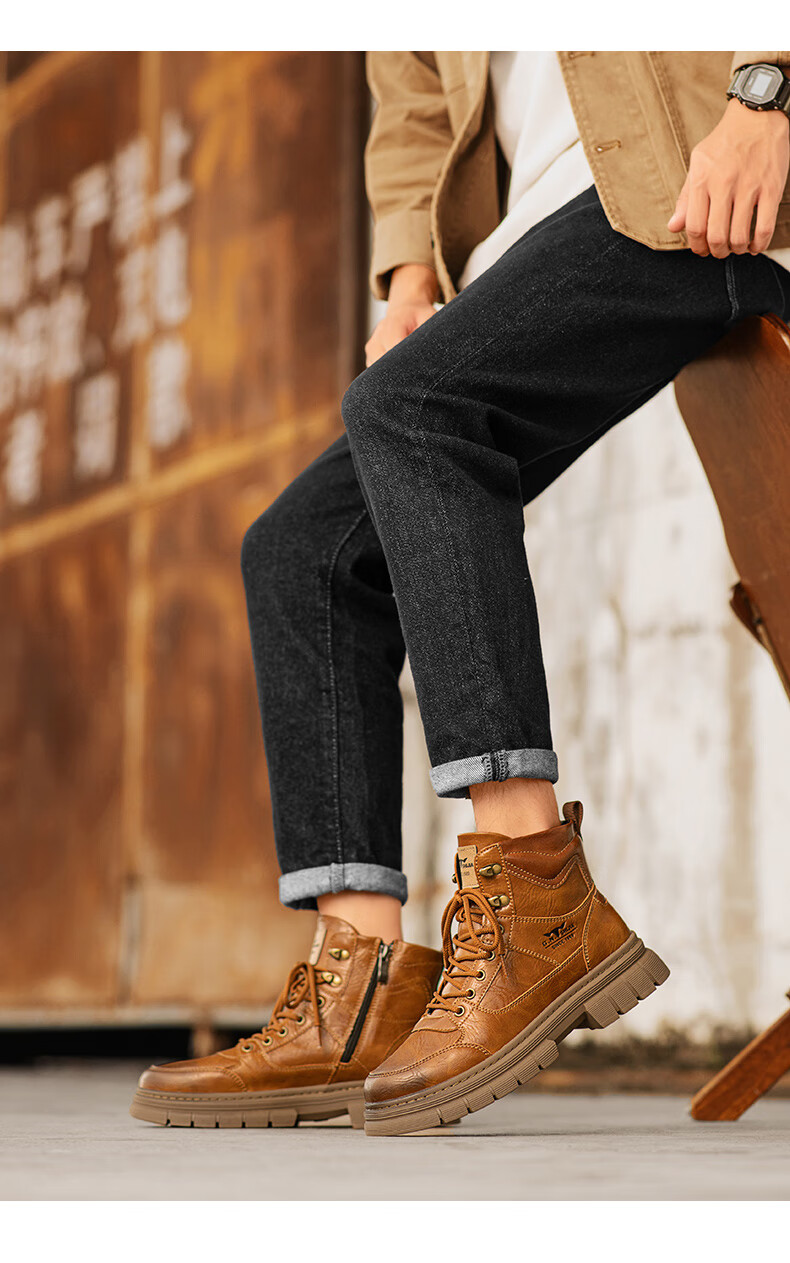 G.N.Shi Jia [Zhang Ruoyun Style] Men's Autumn Winter New Retro British Martin High-top Durable Work Boots 14