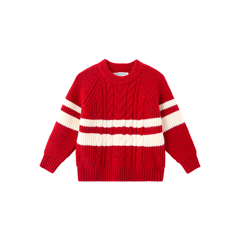 MOMOCO Boys' Winter Thick Knit Sweater Casual Korean Style Striped Red 90