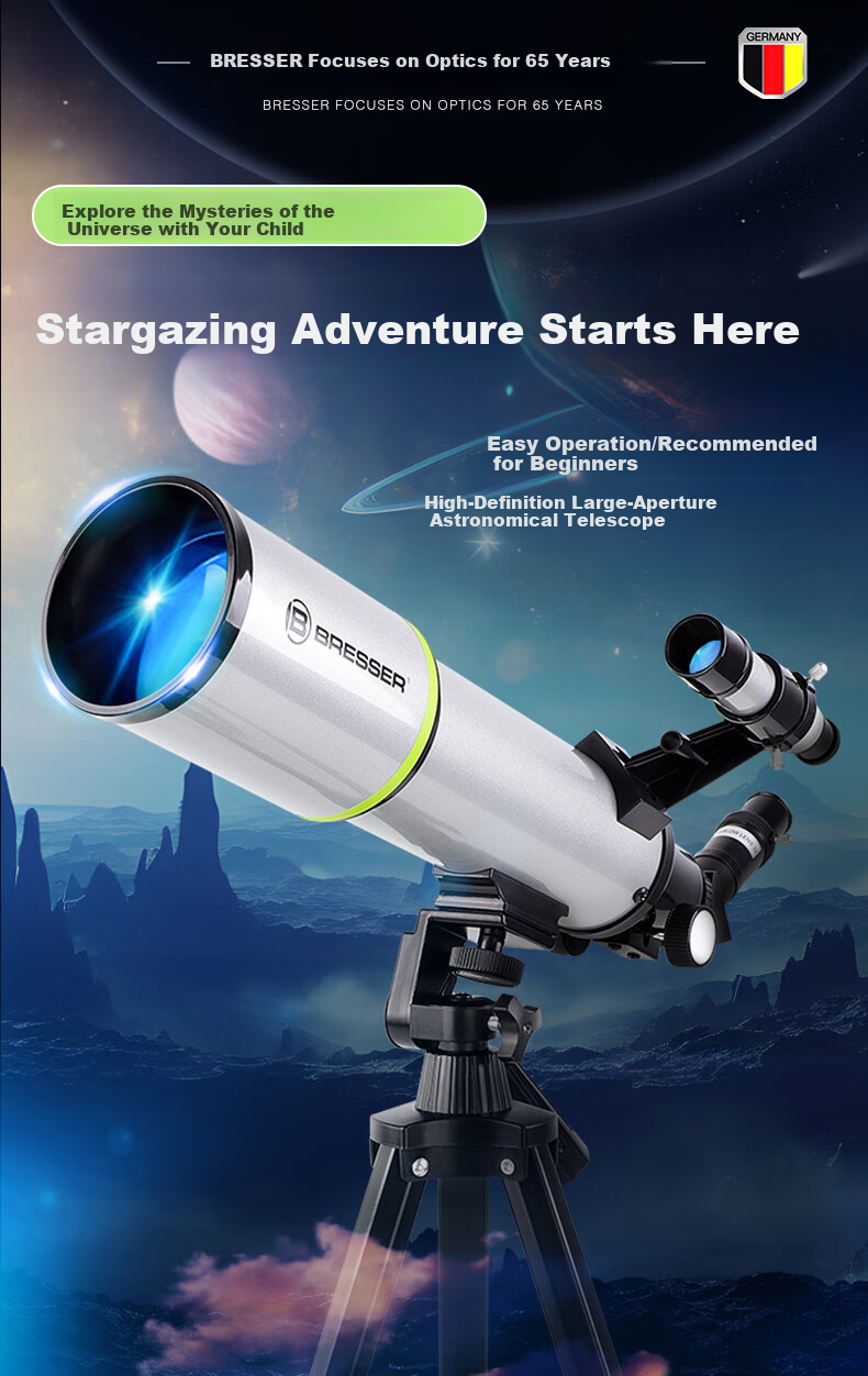Bresser Astronomical Telescope, Professional-Grade High Magnification, High Definition, for Children, Boys And Girls, Beginner Stargazing, Scenic Viewing, New Year Gift 1