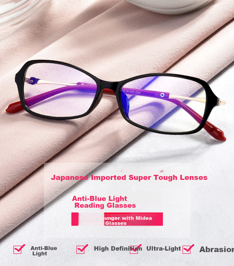 BUZZ Anti-Blue Light Reading Glasses for Women, Fashionable Ultra-Light Imported Lenses, High-Definition Presbyopic Glasses for Elderly, Genuine Comfortable School Supplies 1
