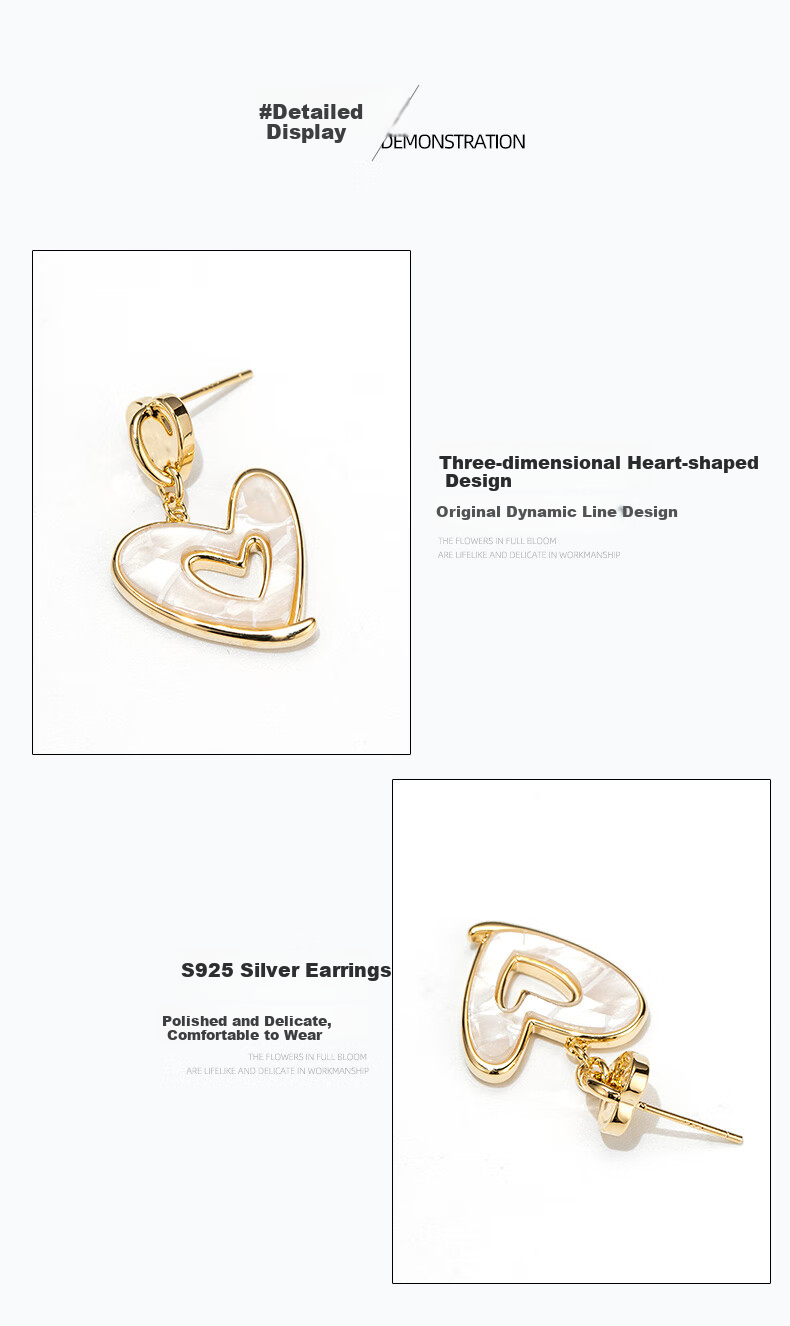 Qlady Sweet Heart Earrings for Women, Elegant Silver Studs with High-End Feel, Luxurious Niche Spring Earrings, Birthday And New Year Gift 8
