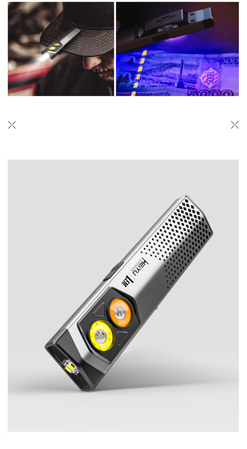 LEM High-Power Rechargeable Mini Portable Flashlight UV Light EDC Outdoor Patrol Magnetic Work Light 3