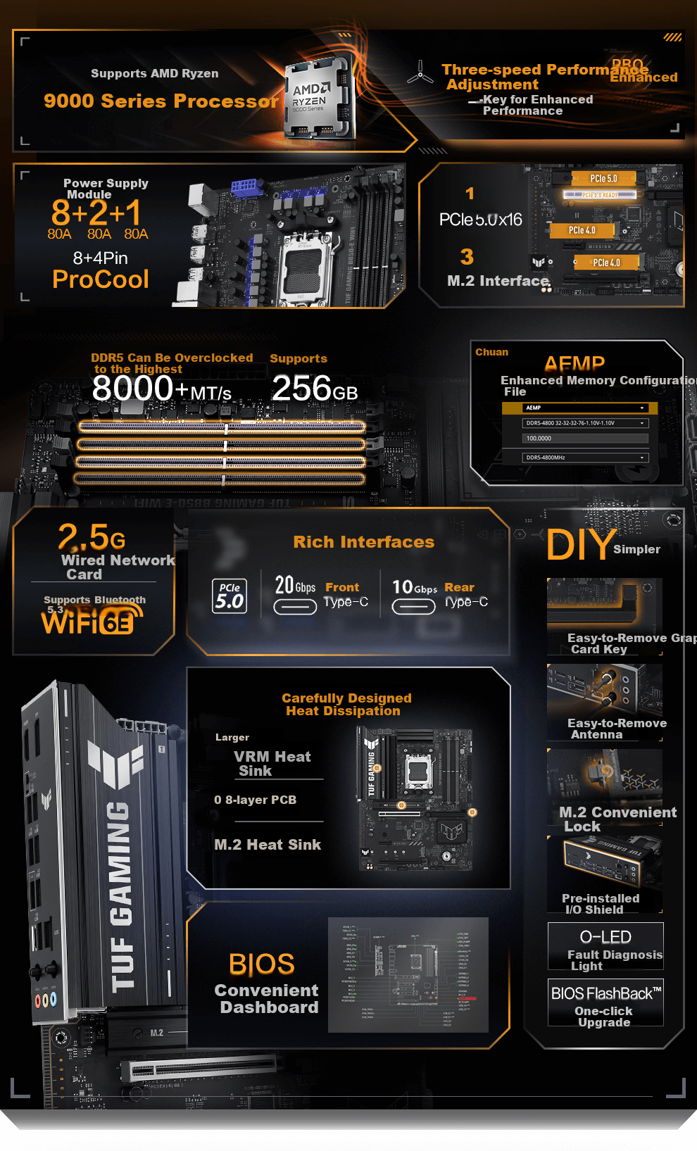 ASUS TUF GAMING B850-E WIFI Motherboard for CPU 9700X/9800X3D/9600X (AMD B850/socket AM5) 2