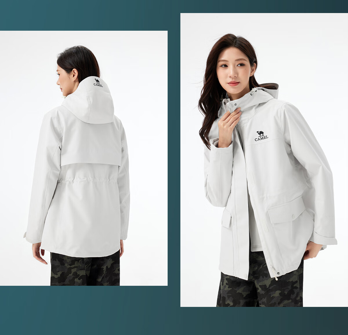Camel Sunflower Yellow Mid-Length Women's 3-in-1 Waterproof Waist-Cinched Windbreaker Jacket 4