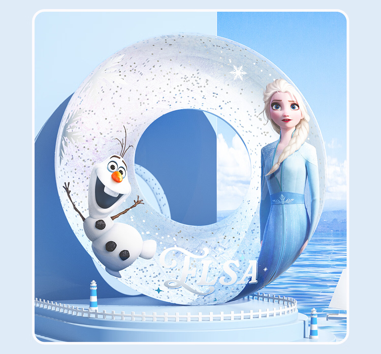 Disney Kids Thickened Anti-Tip Swimming Ring Unisex Baby Large Buoyancy Underarm Swim Ring D95414 Elsa 60 12