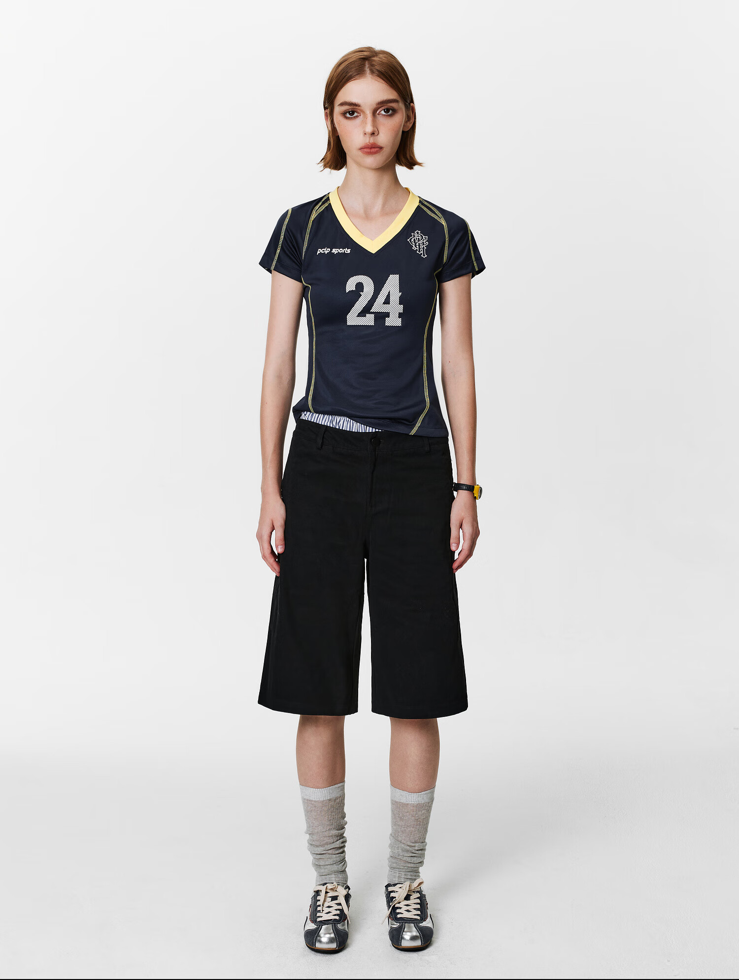 PCLP V-Neck Digital Football Short Sleeve Summer Slim Fit American Sports T-Shirt for Women Blue S 17