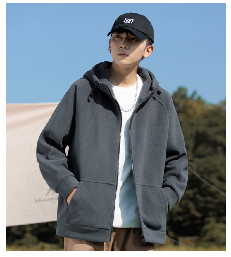EASTERN CAMEL Fleece Jacket for Men, Spring And Autumn Warm Thickened Cardigan Sweatshirt, Fleece Coat Cotton Padded Jacket Men's Outerwear 10