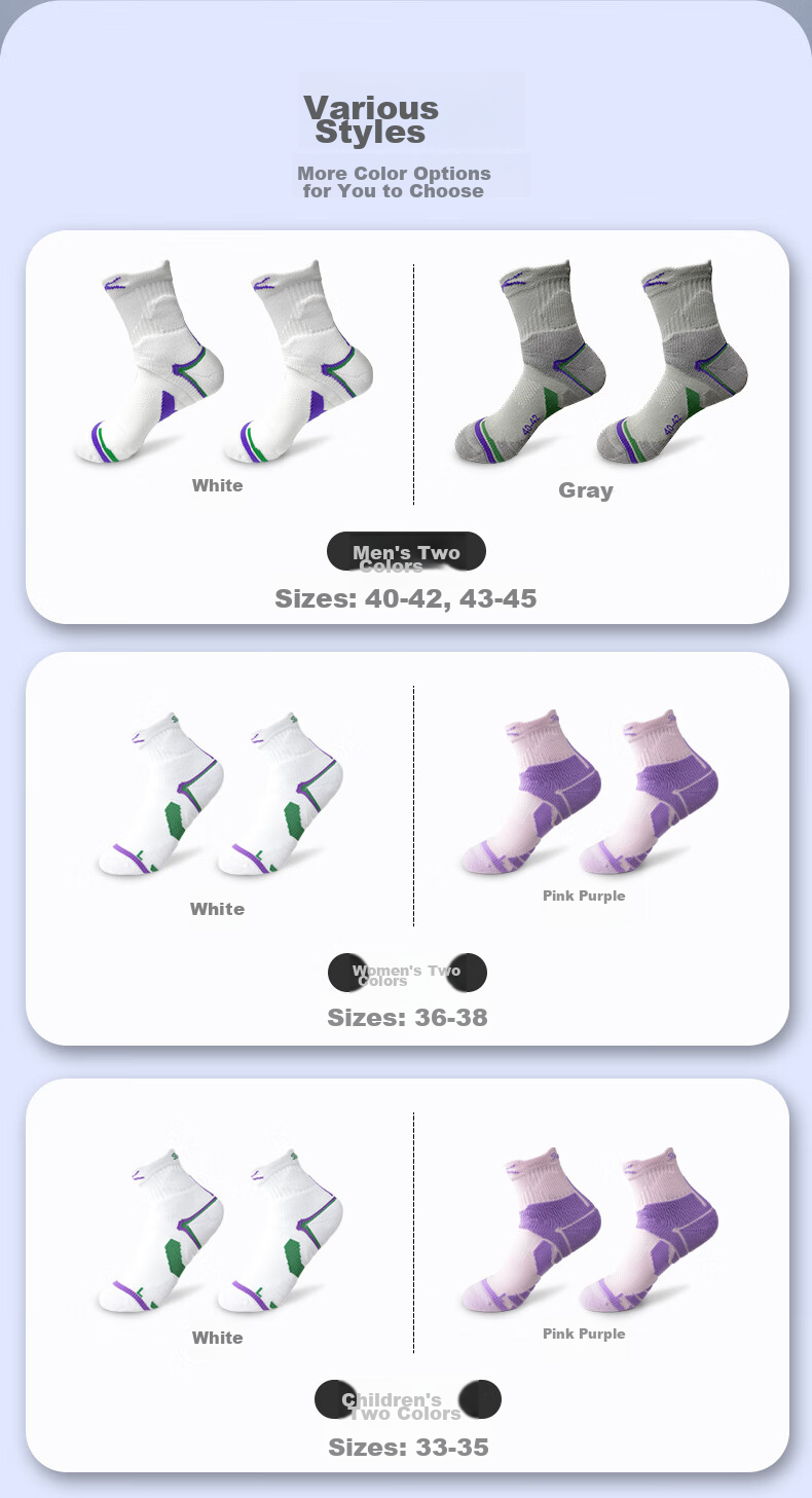 Slazenger Functional Tennis Socks for Men And Women, Thickened Sweat-Absorbing Badminton Socks with Breathable Terry Bottom, Sports Purple Children's Socks Size 33-35 2