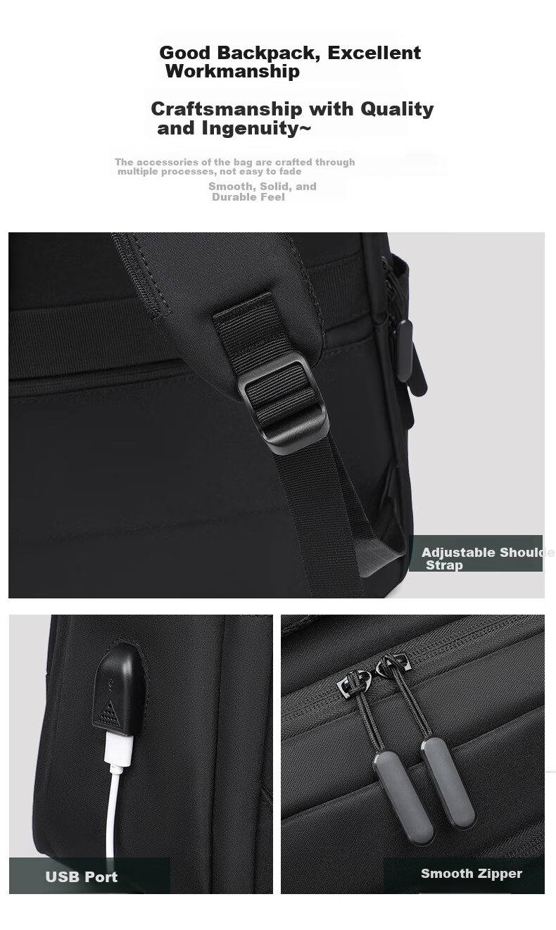 Viney Backpack, Men's School Bag, Travel Business Laptop Bag, Large Capacity, for Middle And High School Students, with A Sophisticated Feel 5
