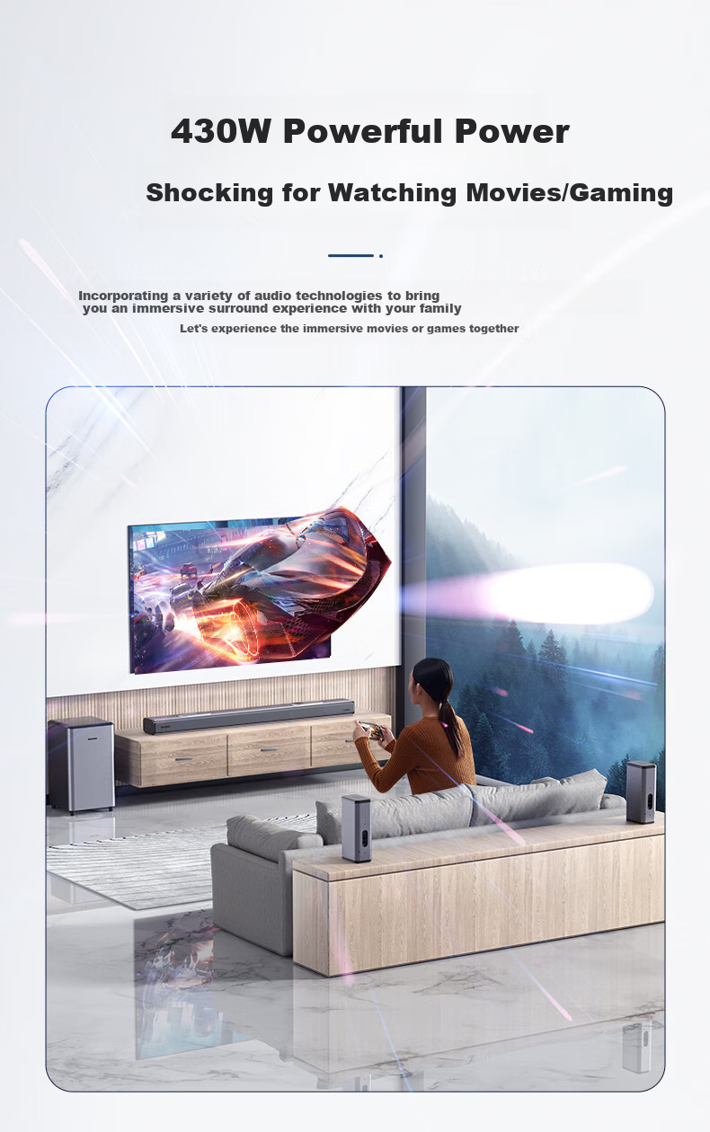 HANHONG_AUDIO 102AT7 TV Soundbar, Home Theater, Dolby Atmos 7.1.4, Sky Channel, Bluetooth Speaker, Rear Surround, High-Power Subwoofer, Home Indoor Audio System 5