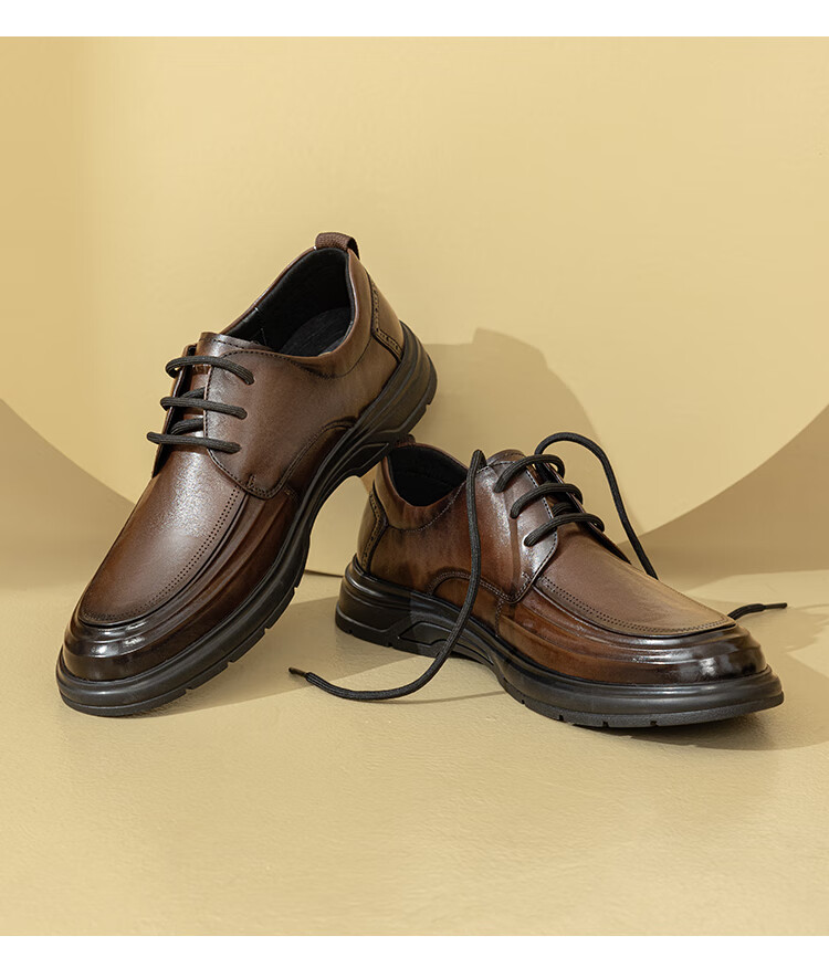 Aokang Men's Spring and Autumn New Casual Leather Shoes Men's Formal Shoes Soft Sole Comfortable Derby Work Shoes Single Shoes MT 6