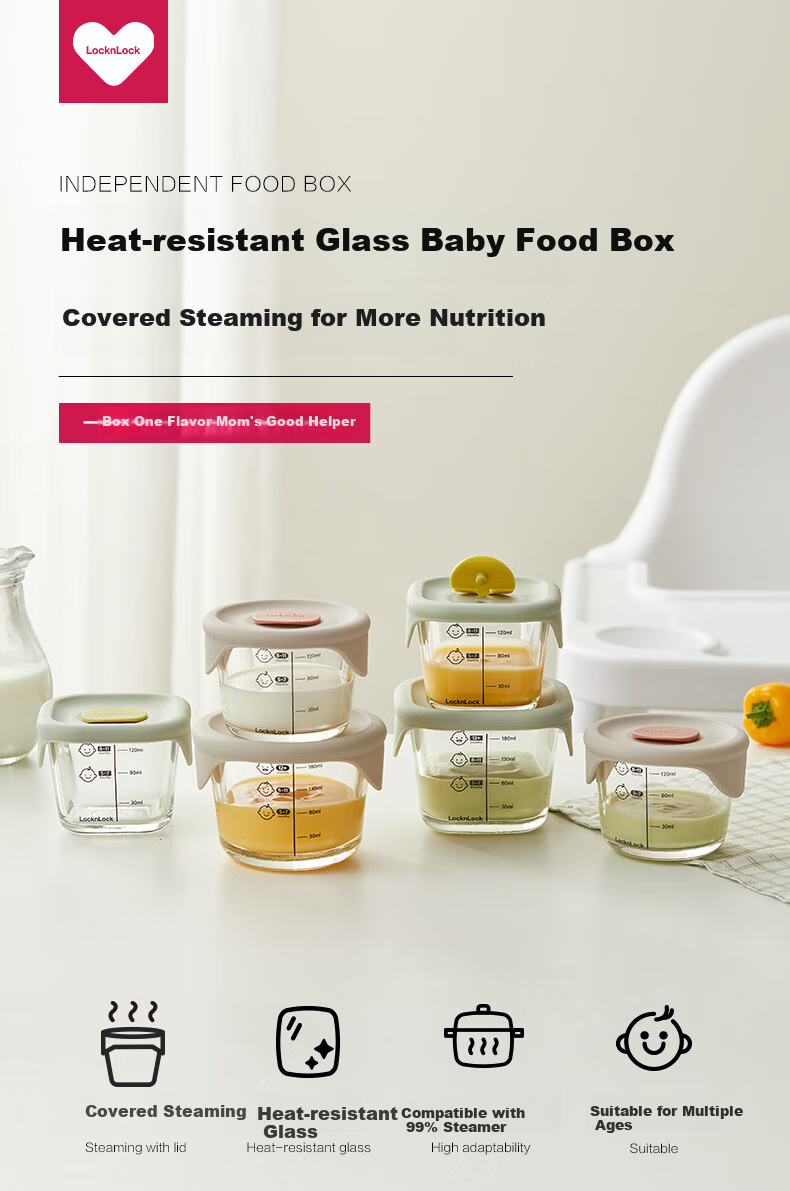 LOCK&LOCK Baby Food Container, Glass Storage Box, Divided Compartment Container, Steaming And Cooking Mini Food Tool, Baby Steamed Egg Bowl 2