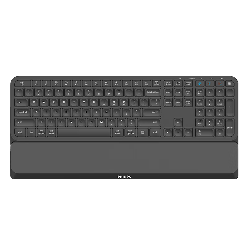 PHILIPS SPK6607 Wireless Keyboard Bluetooth Tri-Mode Quiet Ergonomic Keyboard with Hand Rest Compatible with Apple MAC Computers And Laptops for Enterprise Procurement Black