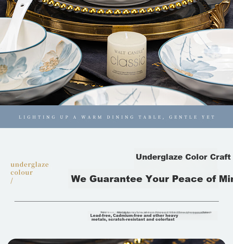 KANGQIN Underglaze Color Dinnerware Set for Home Use, 2025 New Stylish Ceramic Bowls, Plates, Chopsticks And Tableware Set, Fragrant 6