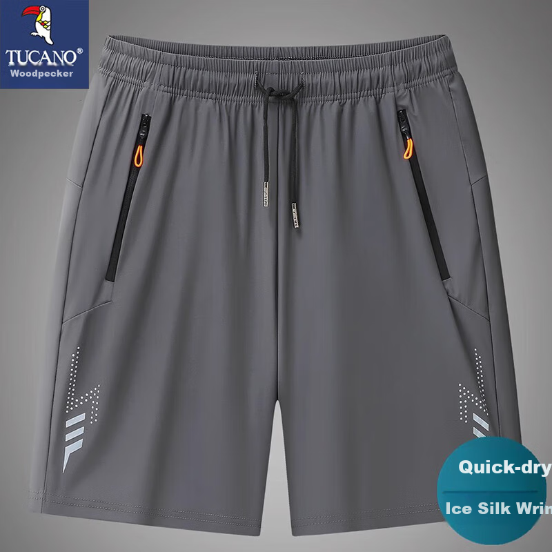 TUCANO Ice Silk Shorts for Men, Simple Casual Versatile Mid-Length Pants, Five-Point Shorts, Men's Summer Wear, Black, 2XL