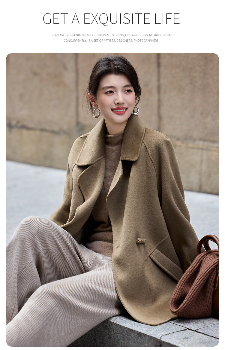 Bailu Elegant 100% Wool Coat 2025 Winter New Suit Collar Simple Mid-Length Double-Faced Woolen Women Black S 15