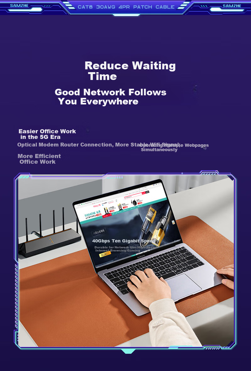 SAMZHE Cat8 Pure Copper Ethernet Cable, 10 Gigabit Shielded Network Connection Cable, Gaming E-Sports 8-Core Twisted Pair, Home Computer Patch Cable Compatible with Gigabit, 2 Meters WX8020 5