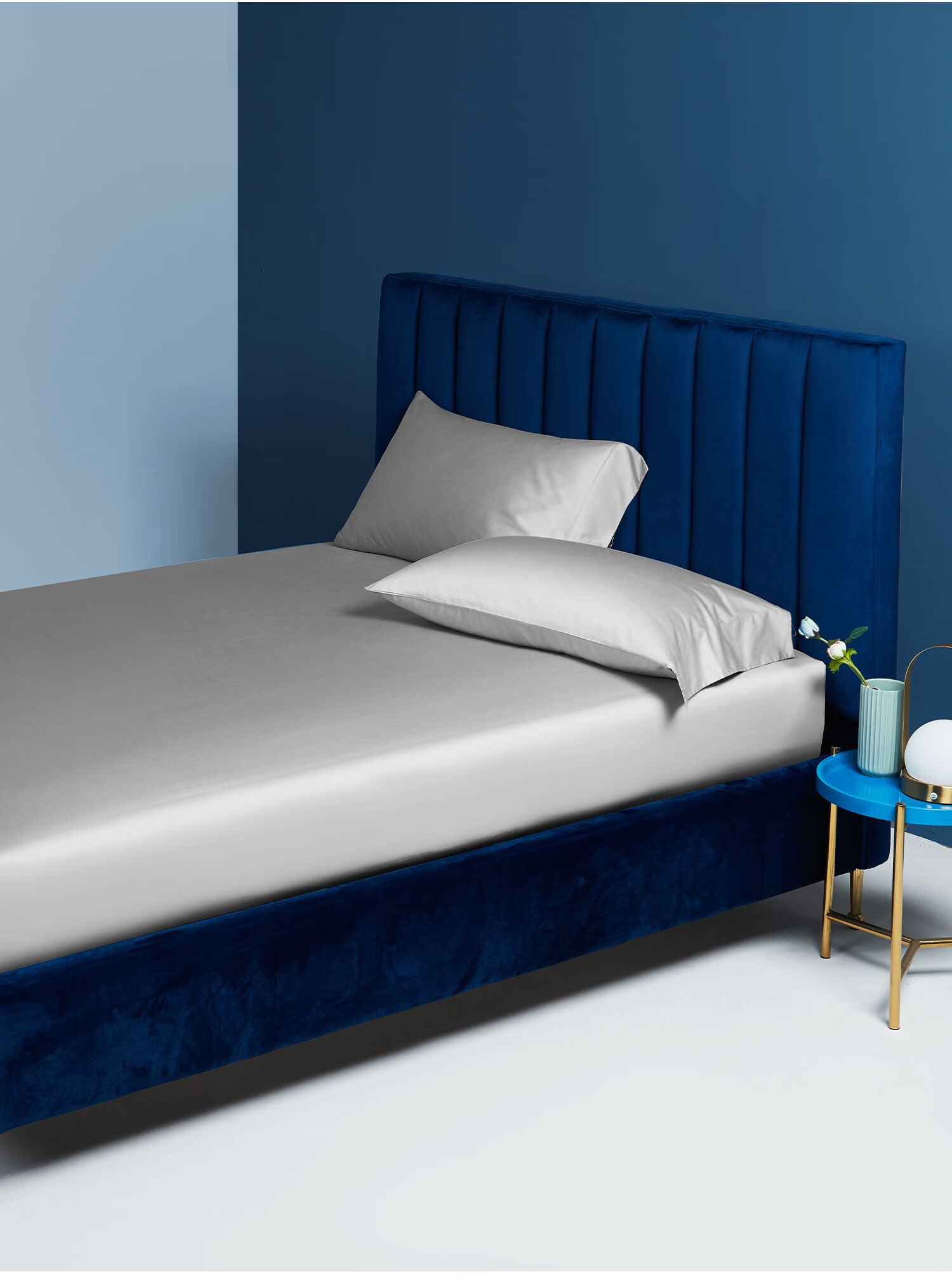 MIDO HOUSE Mingdu 100% Cotton Fitted Sheet, Pure Cotton Mattress Cover, Protective Cover, Pillowcase Three-Piece Set, 1.8x2 Meters, Sky Blue 6
