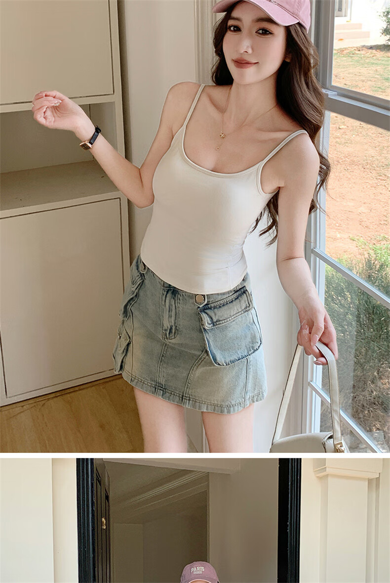 LangSha Red Spaghetti Strap Women's New Padded Sexy Sleeveless Tank Top Outerwear Qi Ji Red Shirt 20