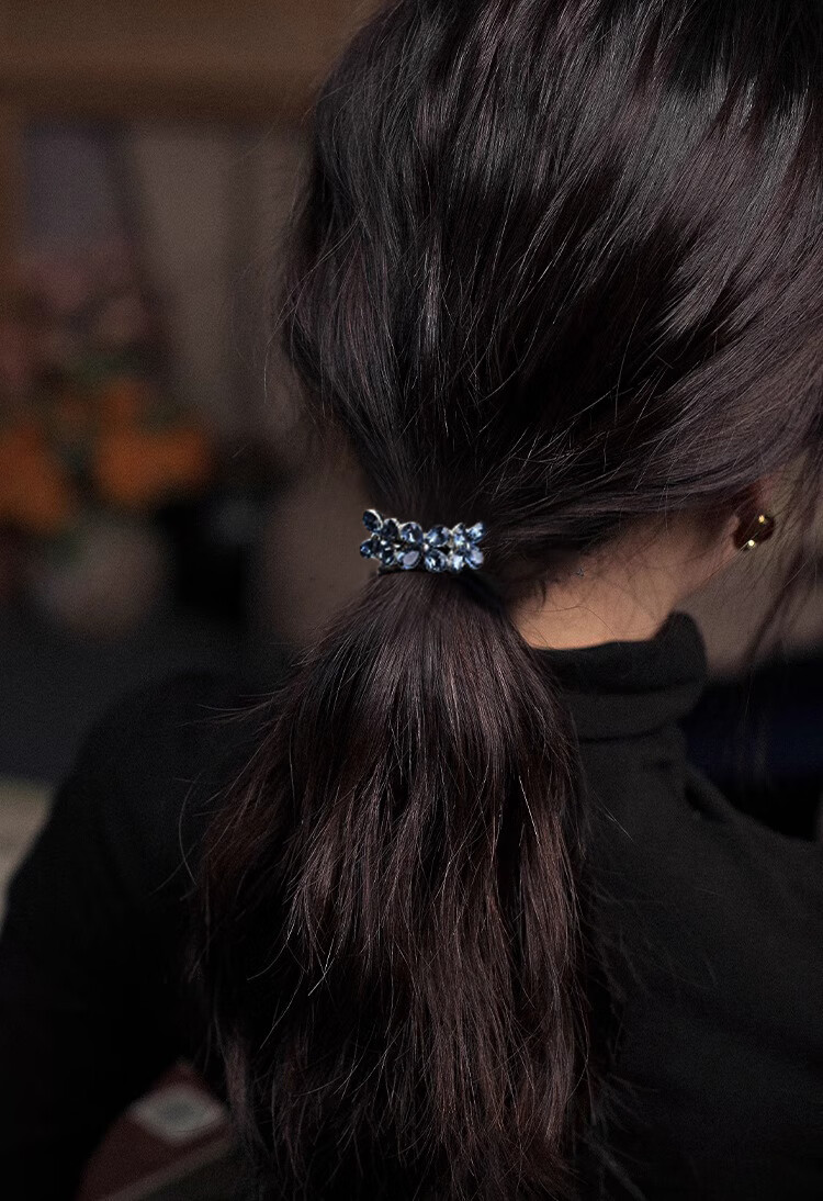 Xiangwan Hair Ties Set of 3, Hair Bands for Women, Ponytail Holders, Elegant Rubber Bands, Leather Hair Ties, Rhinestone Hair Rings 4