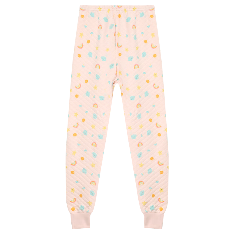 Hodohome Kids Thermal Pants Girls Antibacterial Triple-Layer Thickened Cotton Autumn Trousers Air Layer Sleep Pants 270 Pink 165