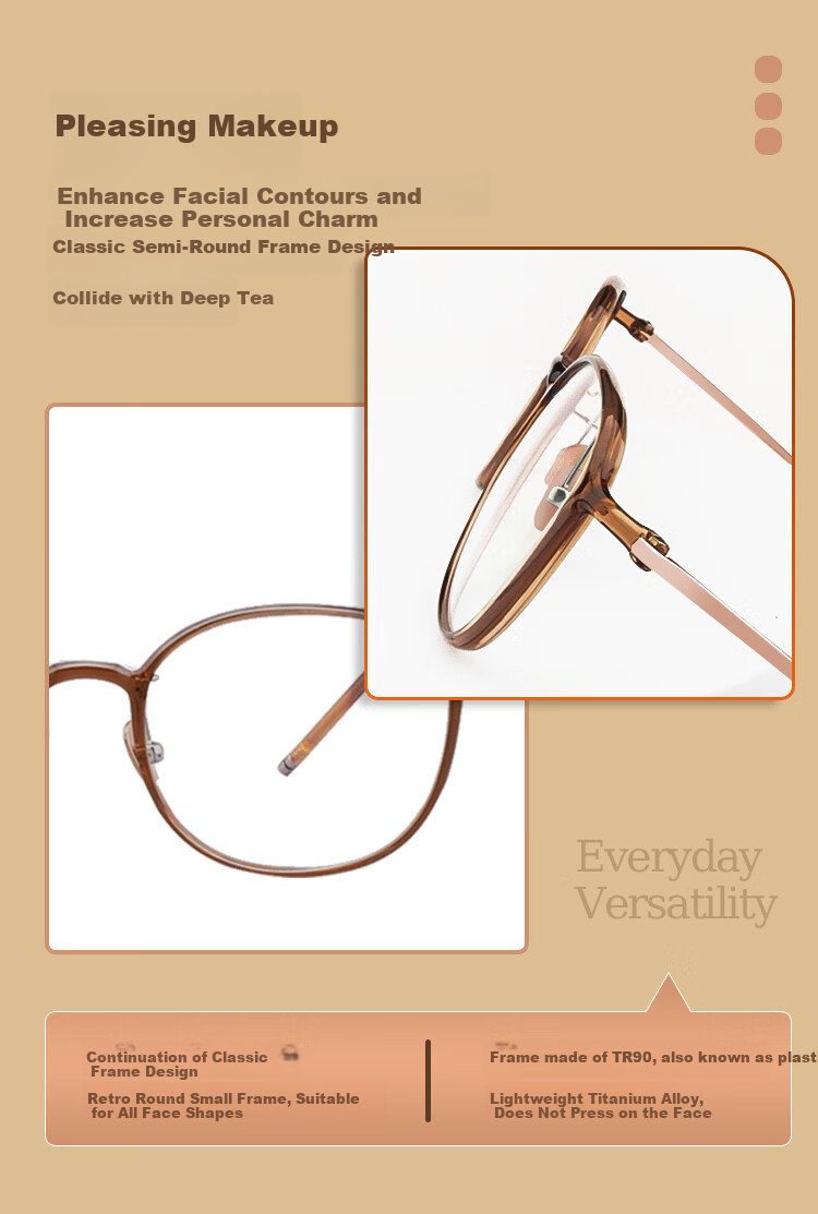 Gameking Myopia Glasses with Anti-Blue Light And Radiation Protection, Suitable for Men And Women, Prescription Available, GK007 Deep Tea Color 2