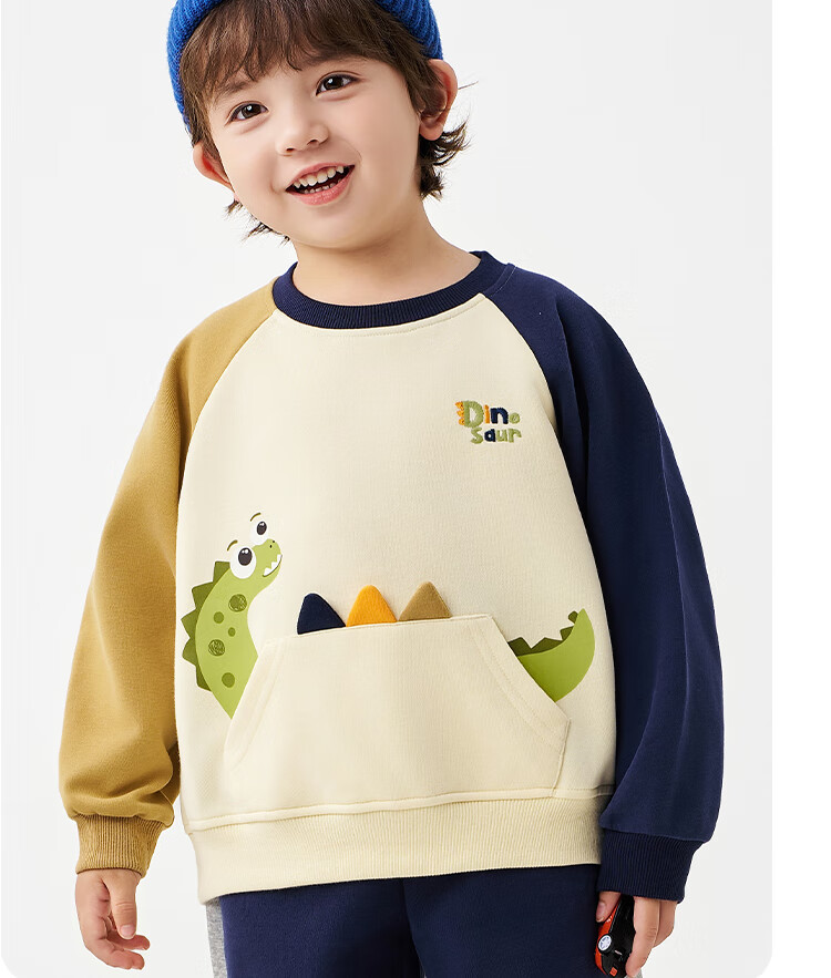 Badibadi Autumn Winter Baby Boys Sweatshirt American Vintage Casual Comfortable Versatile Jacket Dinosaur Pocket 120 3