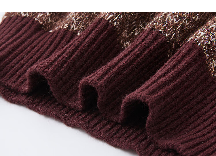 Demana Sheep Wool Cotton Blend Autumn Textured Tweed V-Neck Colorblock Loose Knit Sweater for Women 3