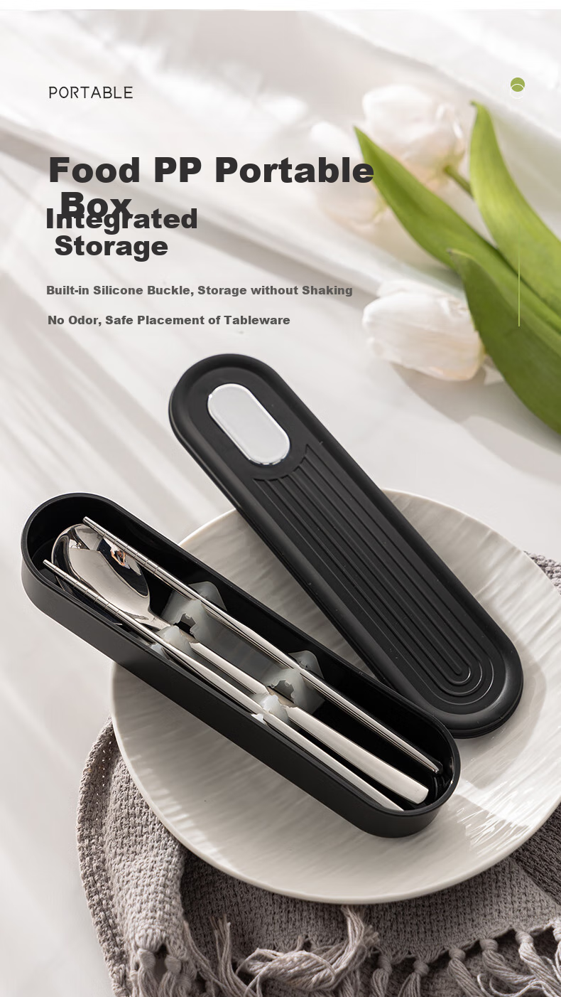 Guangyi Food-Grade 304 Stainless Steel Portable Cutlery Set with Chopsticks, Personal Use for Students And Adults, Including Chopsticks, Spoon, Fork, And Box GY7358 7