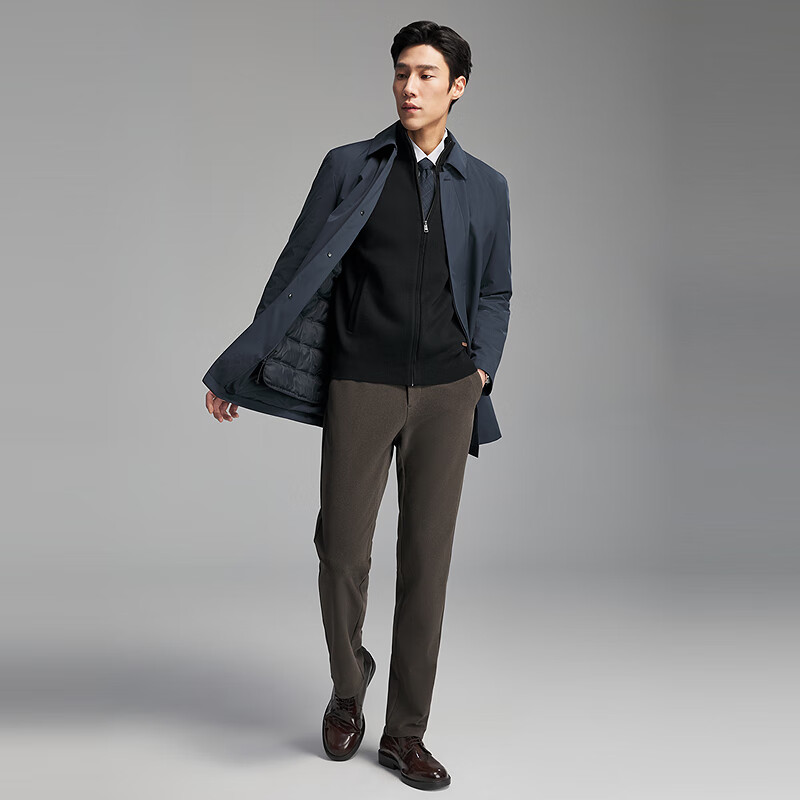 YOUNGOR Goose Down Liner 25th Anniversary Autumn Winter New Executive Business Lapel Down Coat Gray Blue 165/88A