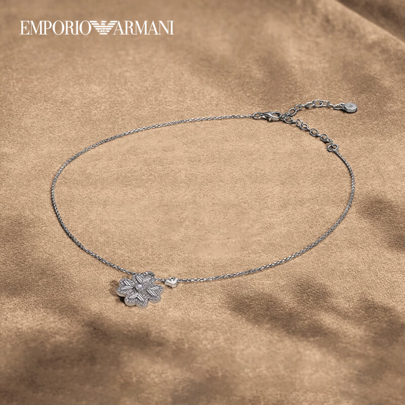 EMPORIO ARMANI Silver Lucky Four-Leaf Clover Women's Necklace, Birthday Gift for Girls, EG3607040