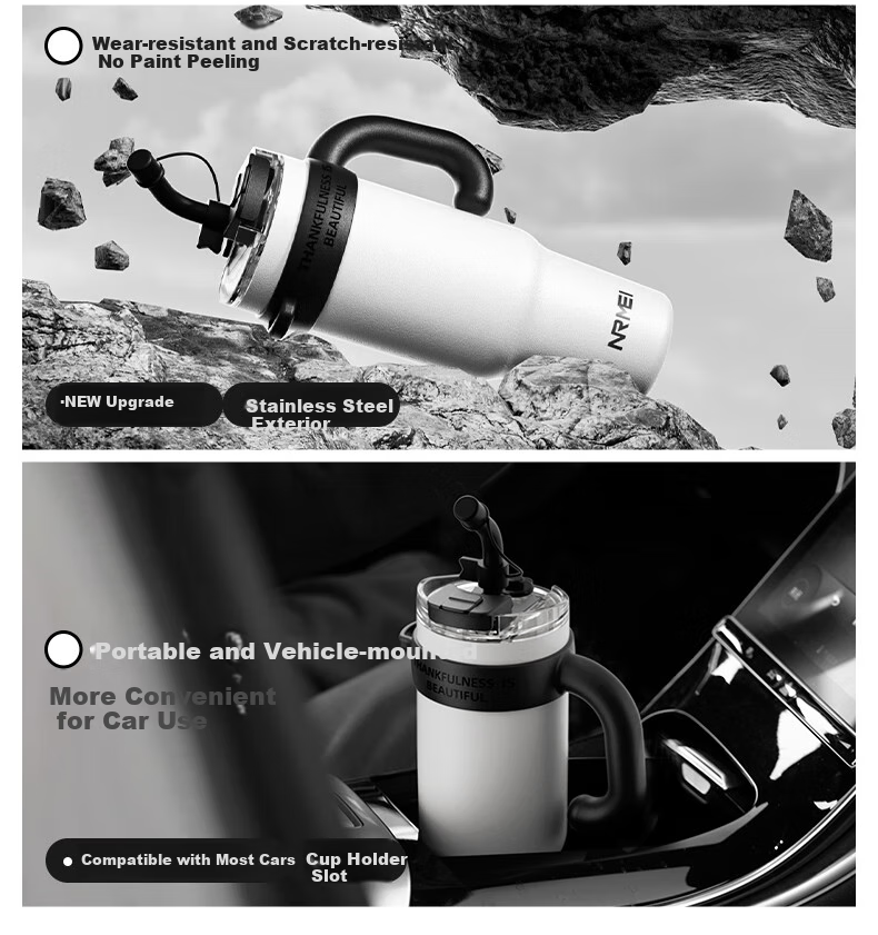 NRMEi Insulated Large Capacity Men's Thermos Cup One-Button Lid Straw Ice King Giant Tumbler Water Bottle 7