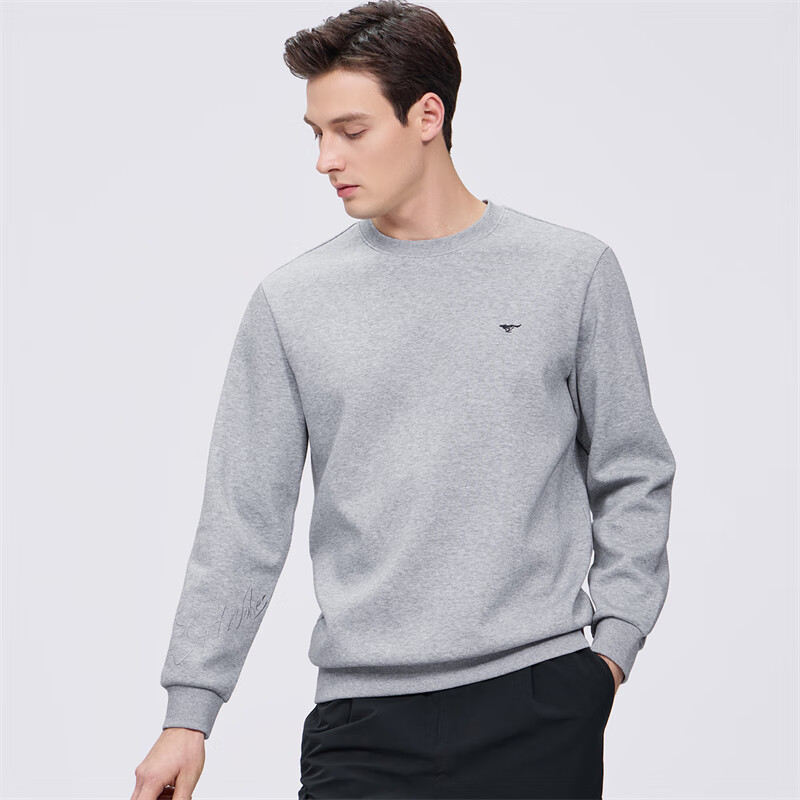 Seven Wolves [Antibacterial and Anti-Static] Men's Sweatshirt Spring and Autumn Casual Embroidered Pullover Top Heather Gray M