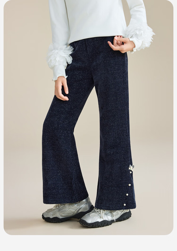 ASK JUNIOR Kids Corduroy Retro Flared Pants with Bow Girls Casual Long Trousers Spring 2026 5