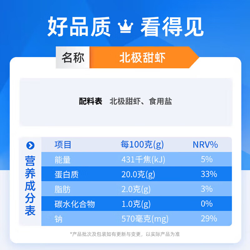 美加佳熟冻北极甜虾腹籽净重3斤 90/130规格   熟冻甜虾 海鲜水产